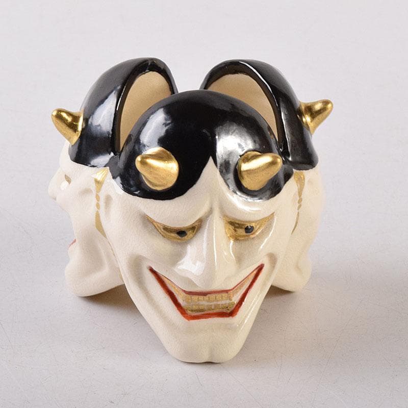 茶道具　京焼　紫翠窯　西村徳泉造　色絵　般若蓋置　共布共箱　V　8097