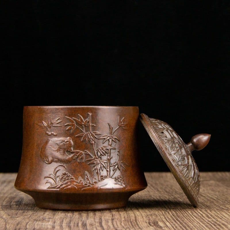 パンダ文竹薫香炉 香道具　蓋置 工芸品 美術品 置物