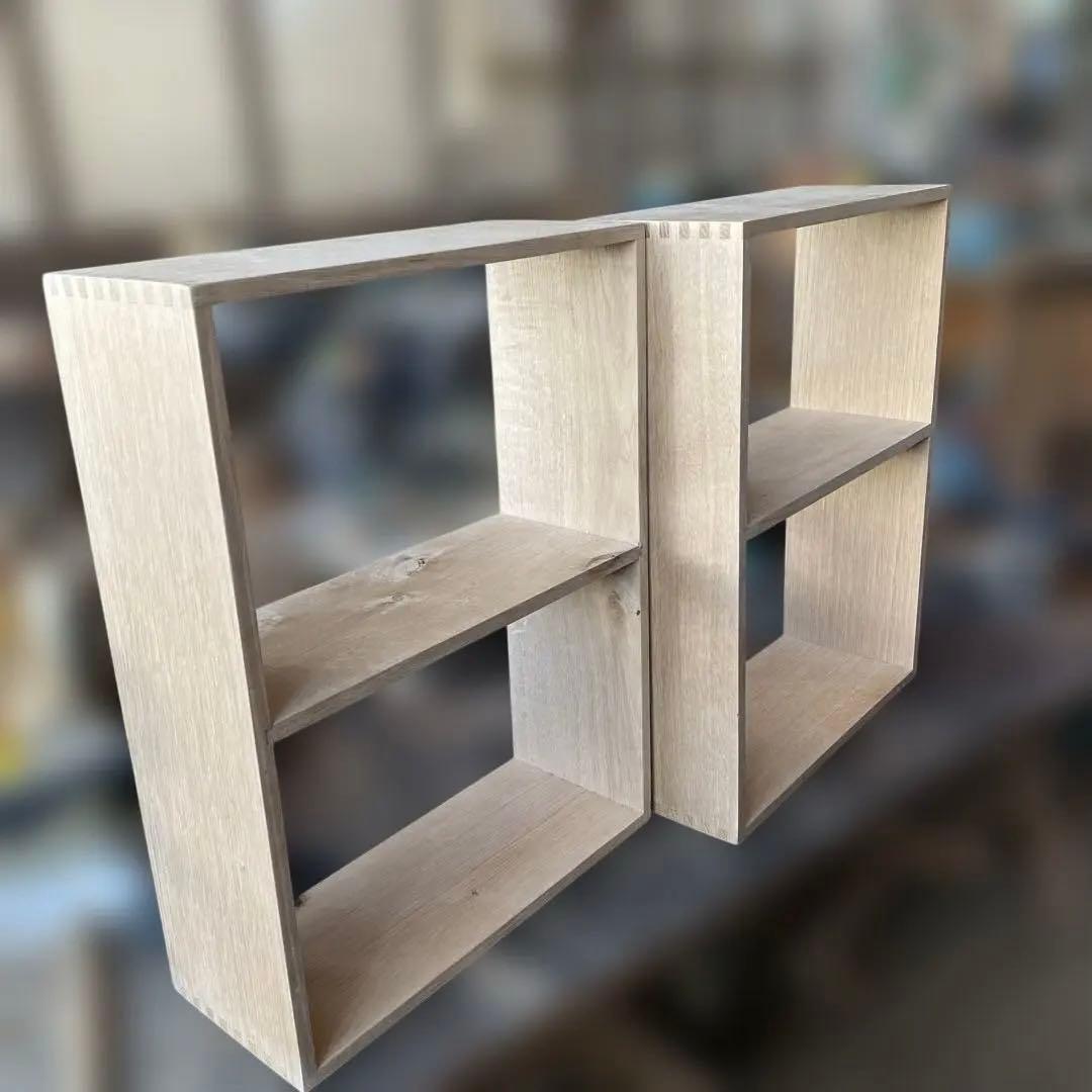 めるぱす様オーダー専用 ホワイトオーク木製ラック２段 2セット　アラレ組・蟻溝