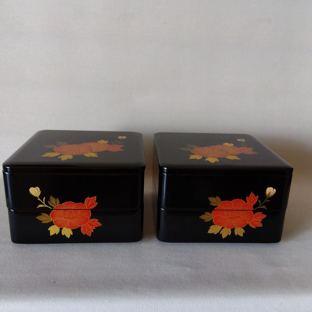 輪島塗　牡丹紋様　四段重箱