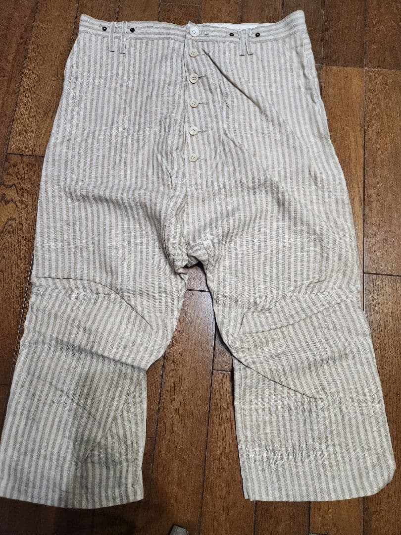 suzuki takayuki 麻ベージュストライプ サルエルパンツ　サイズ2