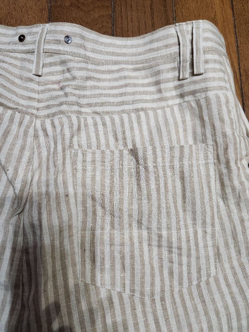 suzuki takayuki 麻ベージュストライプ サルエルパンツ　サイズ2