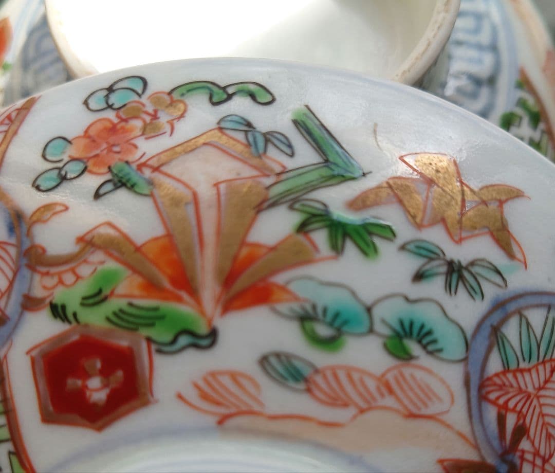 古伊万里　古九谷　江戸時代　鷺絵煮物碗　蓋碗　雑煮碗　染錦　錦彩　手描　色絵金彩