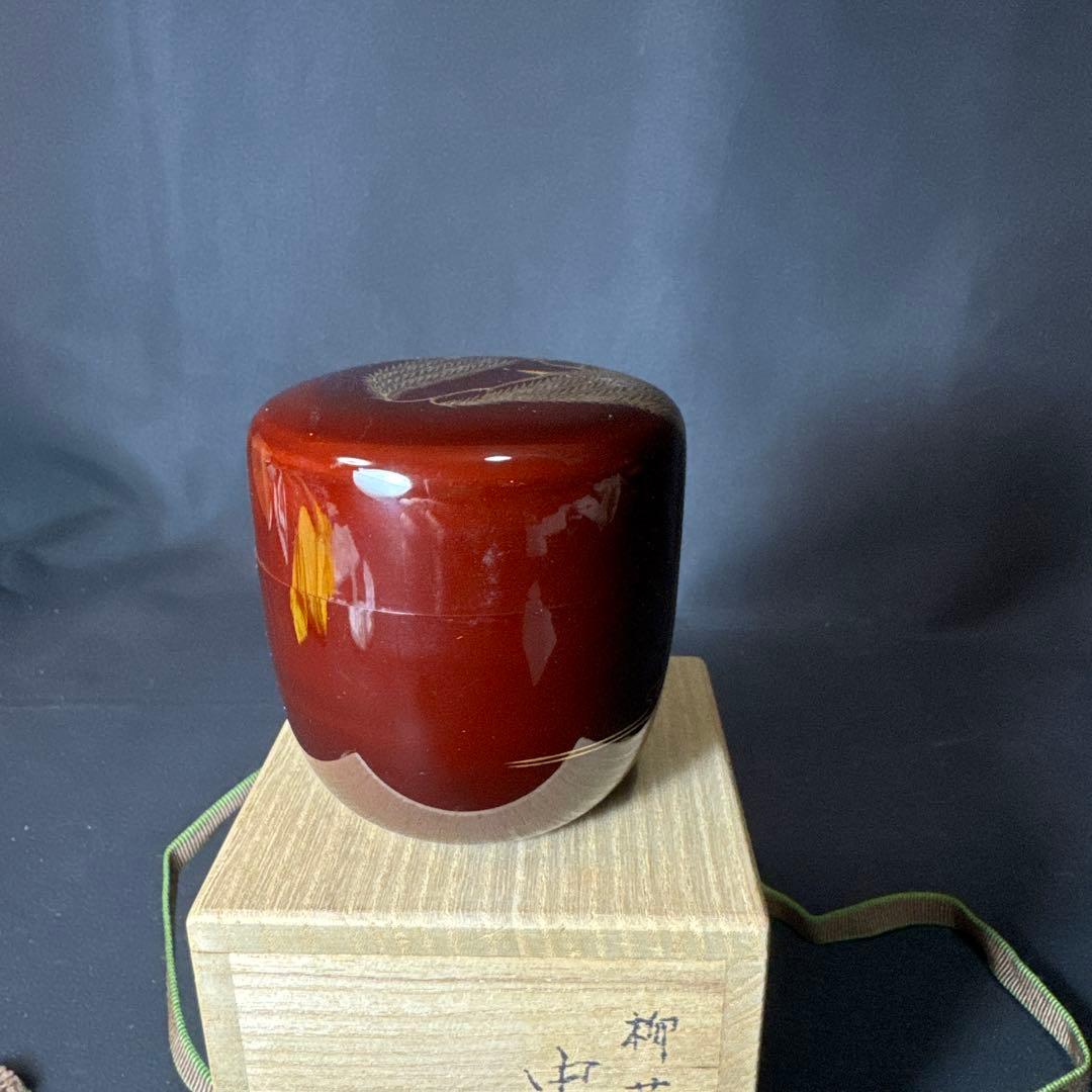 GH49 送料無料　棗　柳蒔絵　松雲　螺鈿　中棗　茶道具　茶道