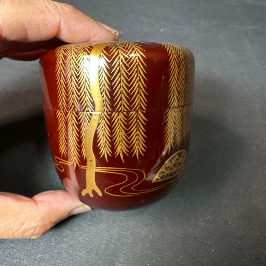 GH49 送料無料　棗　柳蒔絵　松雲　螺鈿　中棗　茶道具　茶道