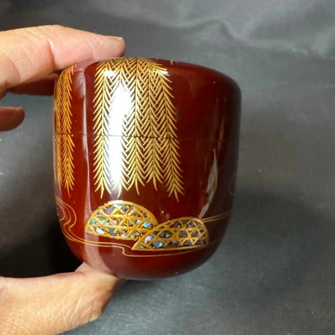 GH49 送料無料　棗　柳蒔絵　松雲　螺鈿　中棗　茶道具　茶道