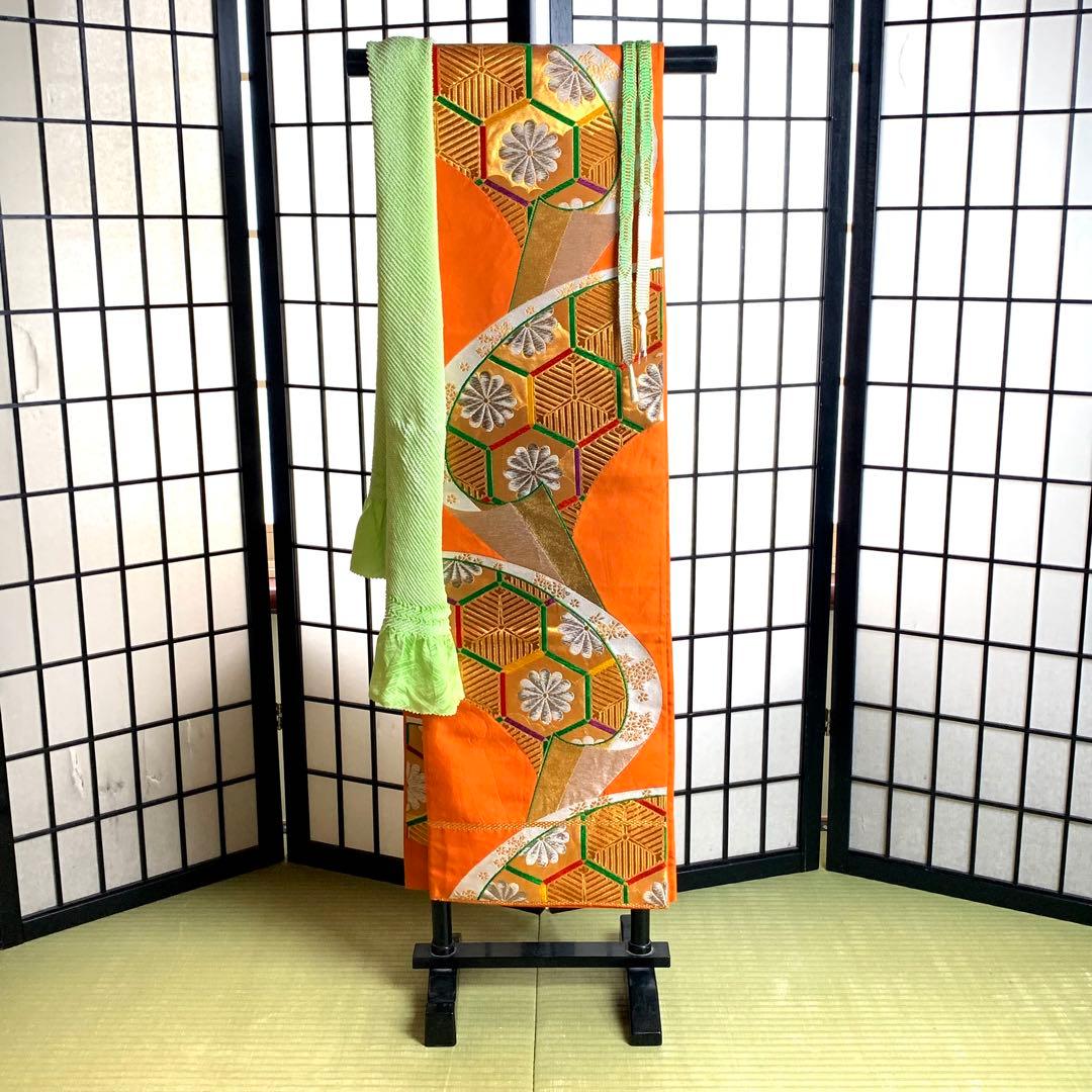 s*m様 【美品】振袖　正絹100% 5点　フルセット　身丈159cm 花車　橙