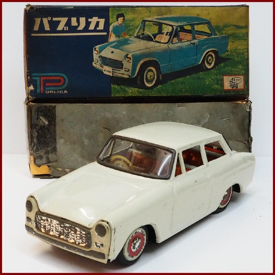 旭玩具【トヨタ パブリカ白ホワイト】ブリキ ミニチュア自動車■箱付tin car