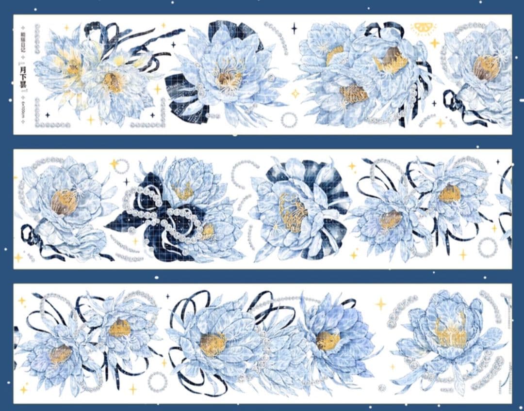 巻売 614★ 海外 マスキングテープ マステ PET 花 装飾 銀ホロ+虹光