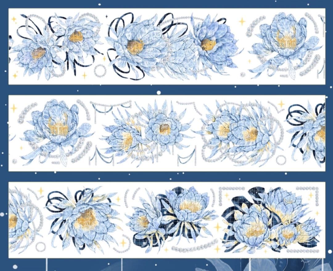 巻売 614★ 海外 マスキングテープ マステ PET 花 装飾 銀ホロ+虹光