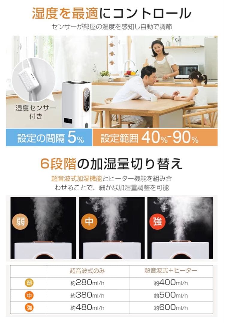 2025 新品 加湿器 大容量 ハイブリッド式 9L AI湿度調整 タワー型