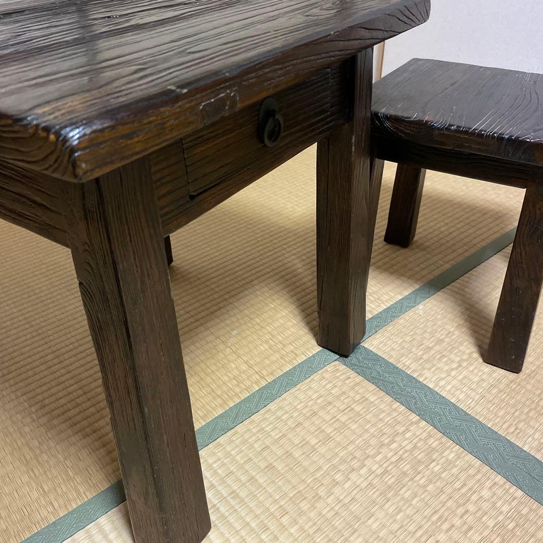 アンティーク　家具　浮造り　テーブル　イス（二脚）和風レトロ