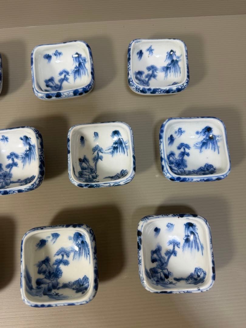 2223 九谷焼　角福　染付山水　小鉢　10客　時代物