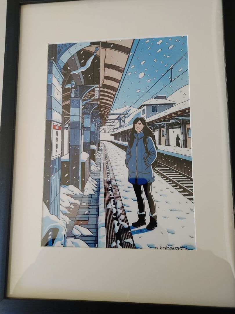 ウオールアート　A4 　「駅で待つ女学生」