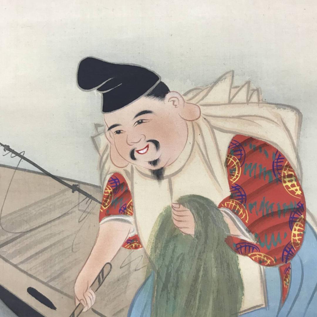 【真作】契水/恵比須大黒藻刈図/人物図/掛軸/名家伝来/AC-626