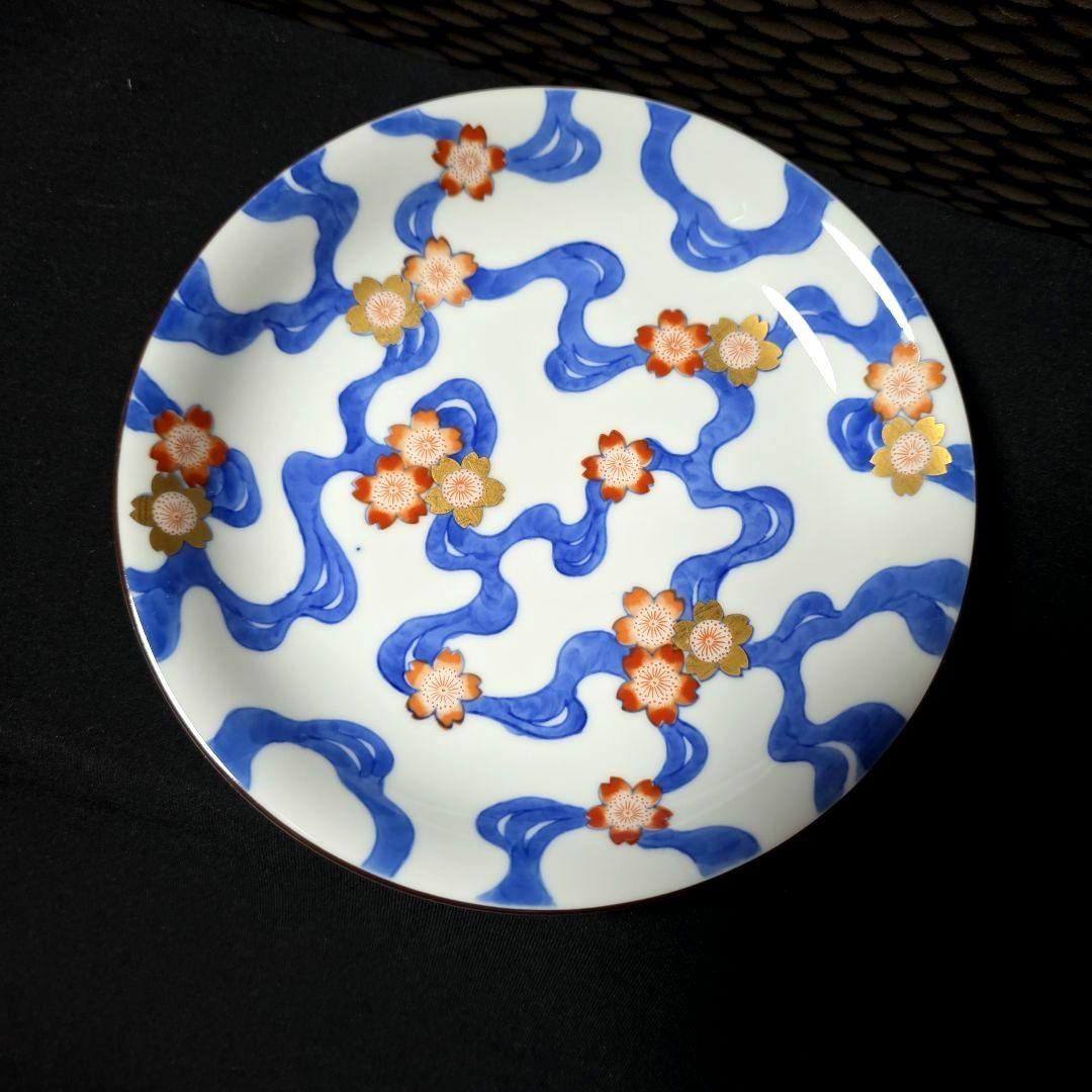 ご購入者様ご確認用　①深川製磁　希少　川に桜　中皿　18.5cm 　絵皿　1枚