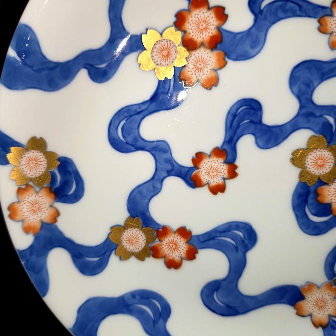 ご購入者様ご確認用　①深川製磁　希少　川に桜　中皿　18.5cm 　絵皿　1枚