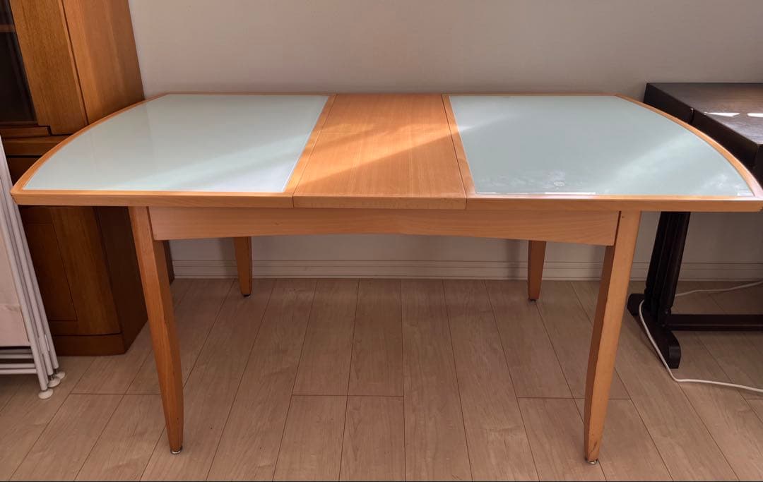 大塚家具　ダイニングテーブル　伸縮ガラストップ　木製ナチュラル