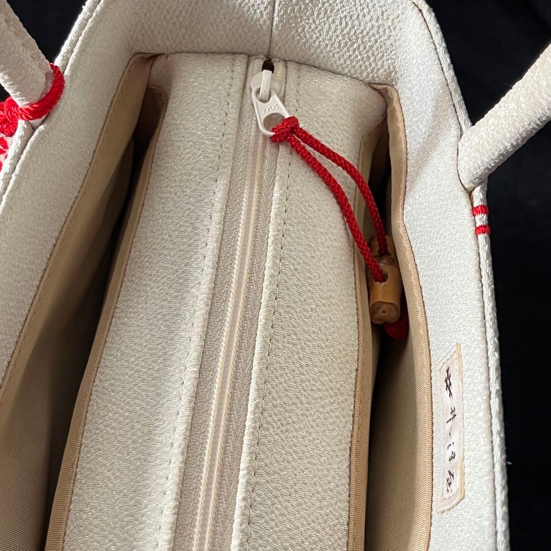 ちりめん　利休バッグ　紅白　ハンドバッグ　桜チャーム　和装　お茶席　入学式