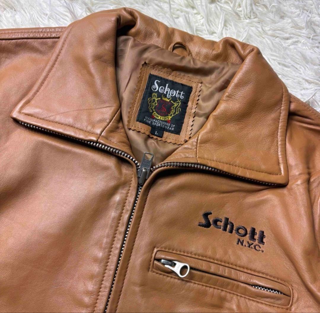 希少　Lサイズ　ショット　Schott ラムレザージャケットシングル ロゴ刺繍