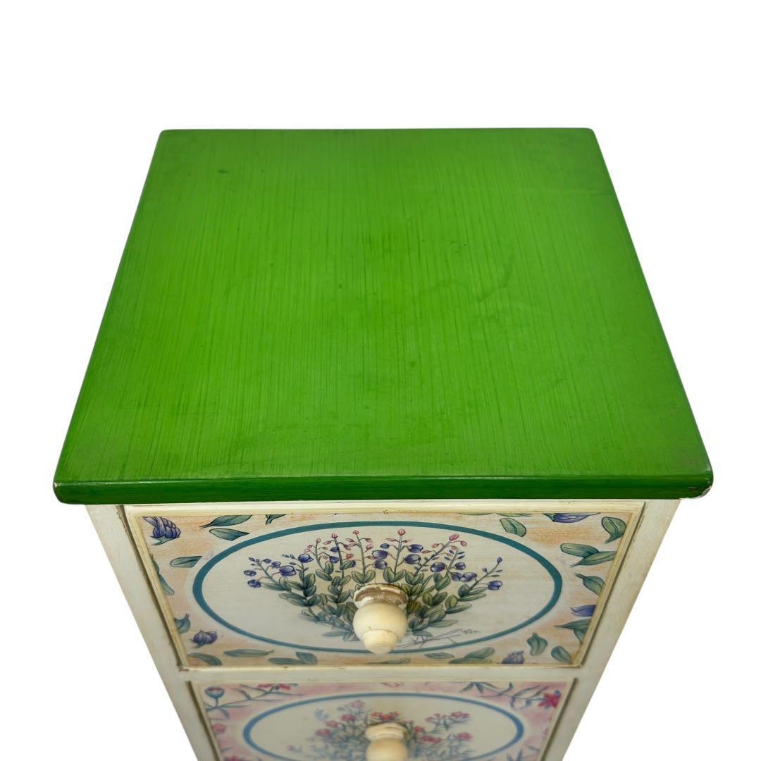 トールペイント 花柄 アンティーク家具 4段木製 スリムチェスト