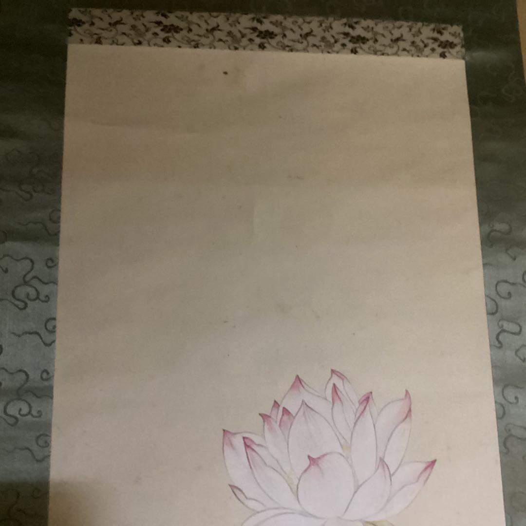 O-13. 蓮下の鷺　　白鷺と蓮の花 掛軸　尚文作