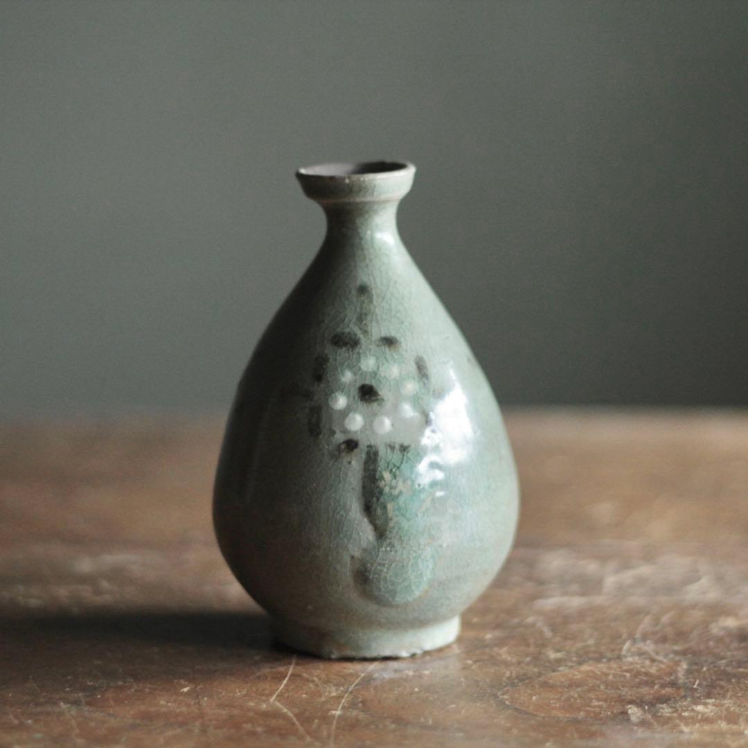 高麗青磁 白黒象嵌 徳利 酒器 古美術 古道具 アンティーク 朝鮮美術 高麗美術