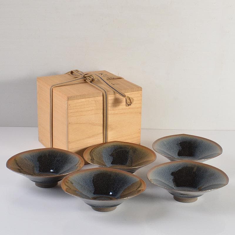 茶道具　松林 廣作　天目三稜組鉢　5客　共箱　M　R6785