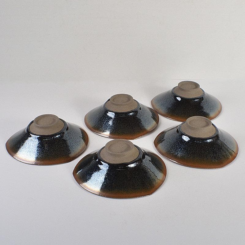 茶道具　松林 廣作　天目三稜組鉢　5客　共箱　M　R6785