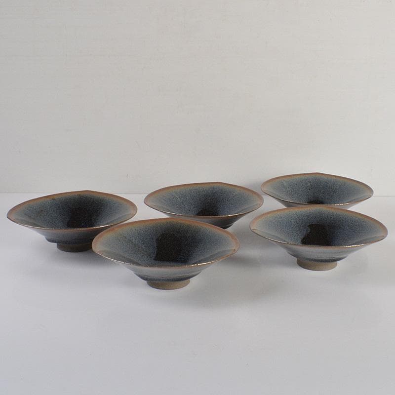 茶道具　松林 廣作　天目三稜組鉢　5客　共箱　M　R6785