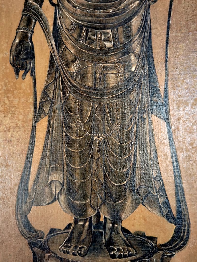 「弥一M1」伝統的な仏像 油彩画　観音様　キャンパス手描き原画美術展出品作品