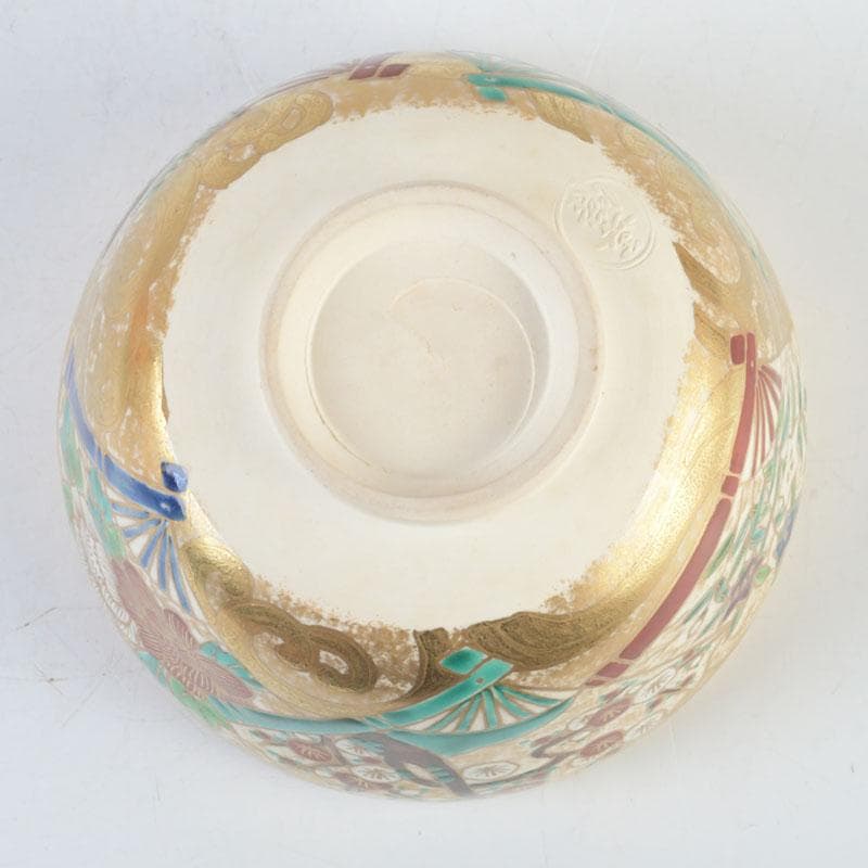 茶道具　京焼　上山善峰作　金砂子　扇面流茶碗　共箱　V　9825