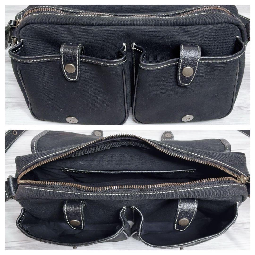 【バーバリー ブルーレーベル】　ショルダーバッグ　ホースロゴ キャンバス 黒