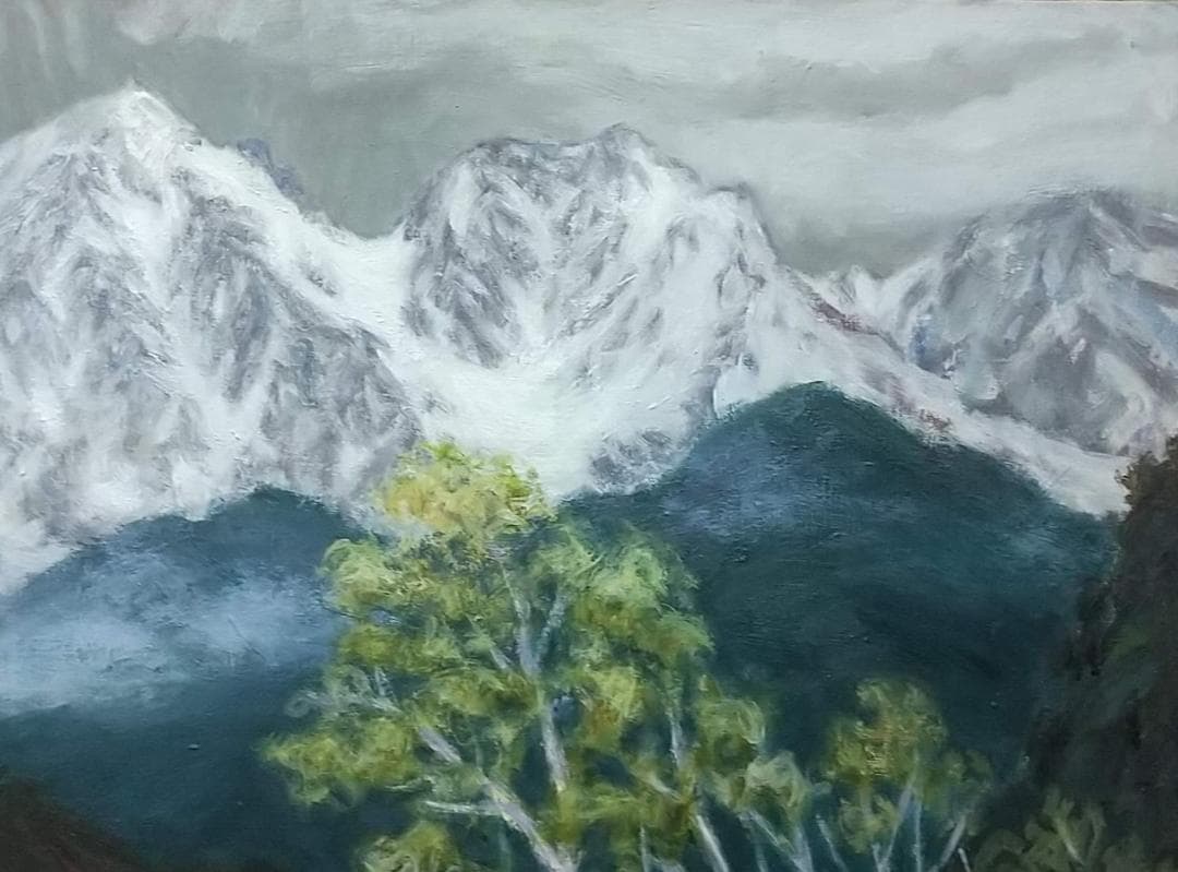 「白馬三山」1988 F15 絵画 油絵