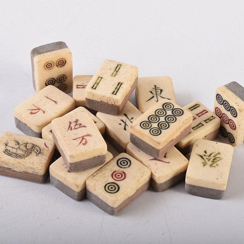 中国　竹嵌　骨牌　背竹牌　麻雀牌　唐木箱付　M　8054