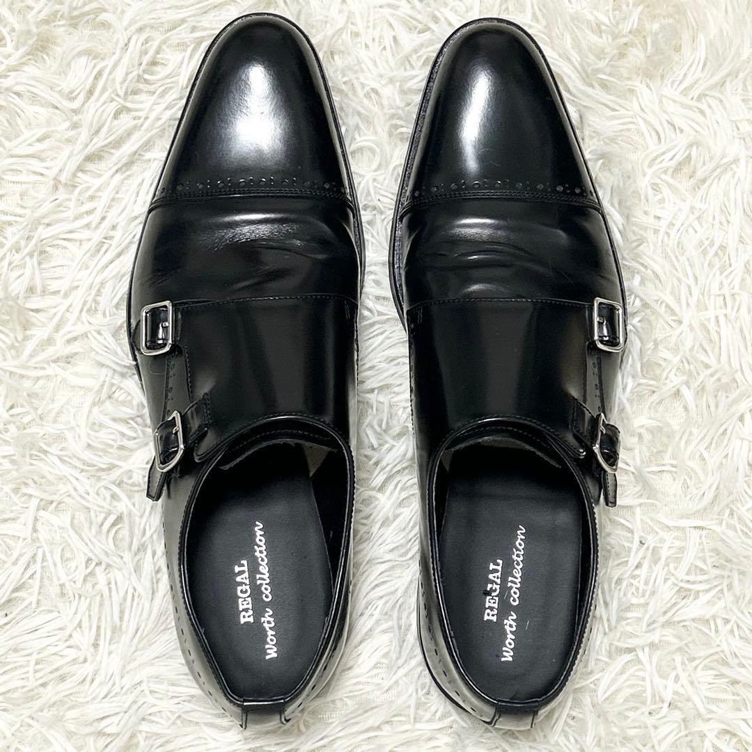 ✨美品✨REGALリーガル ダブルモンク ガラスレザー V165ブラック 26㎝