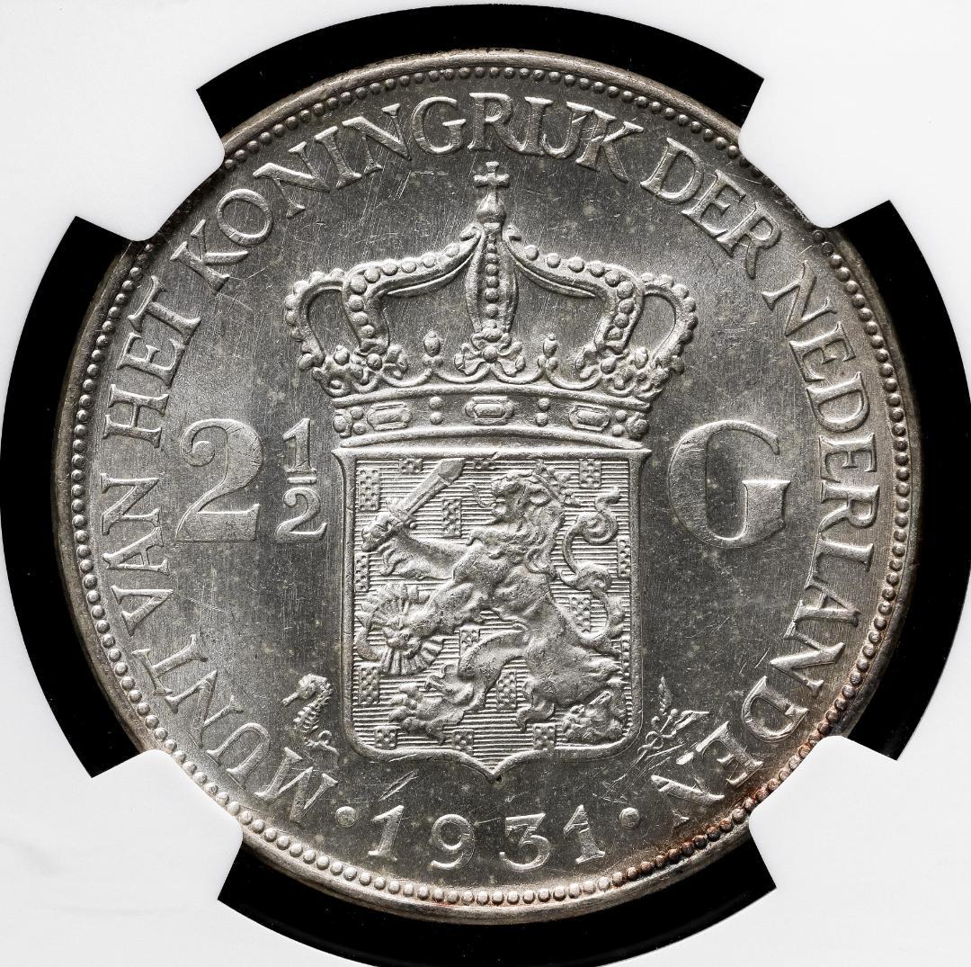 1934 オランダ ウィルヘルミナ(1世)女王 2.5G MS62 銀貨 139