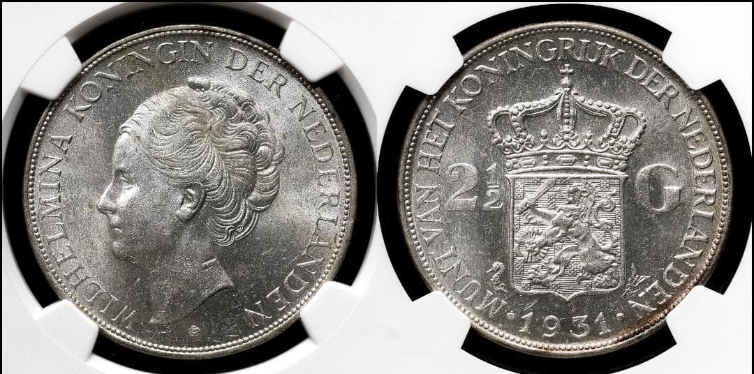 1934 オランダ ウィルヘルミナ(1世)女王 2.5G MS62 銀貨 139