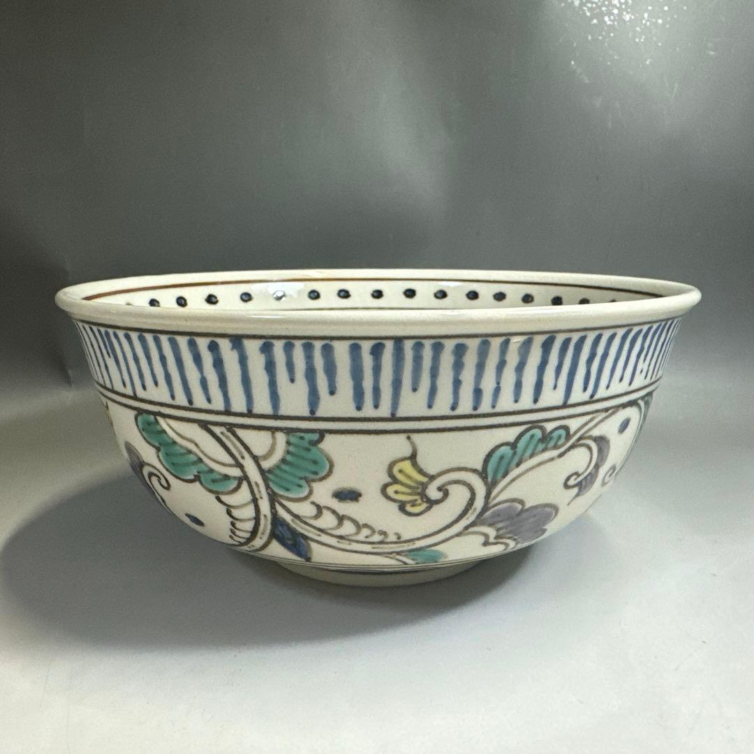 茶道具 懐石道具 膳所焼 色絵 唐草 菓子鉢 陽炎園 岩崎新定