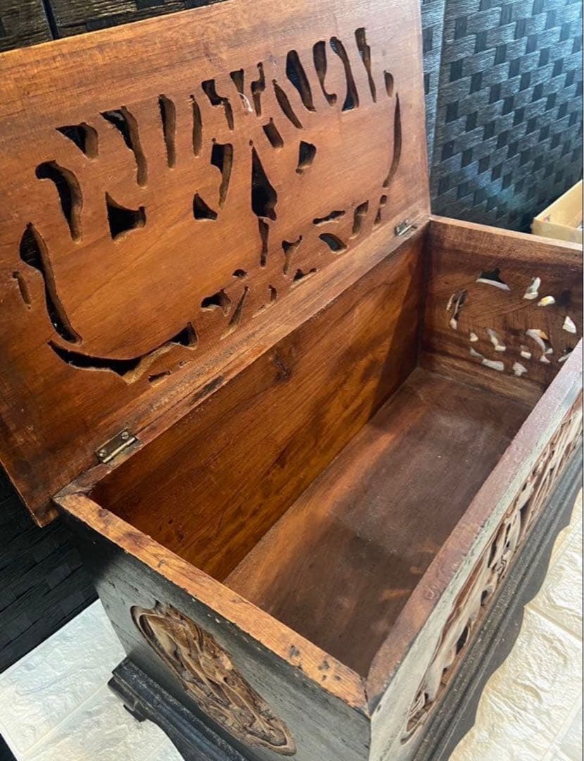 木製ボックス　BOX アジアン　象彫　アンティーク　家具