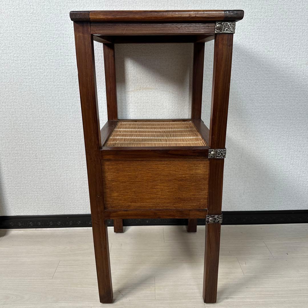 アジアン 民芸 簾 金属取手 金具 鋲打 電話台 花台 サイドテーブル i1※