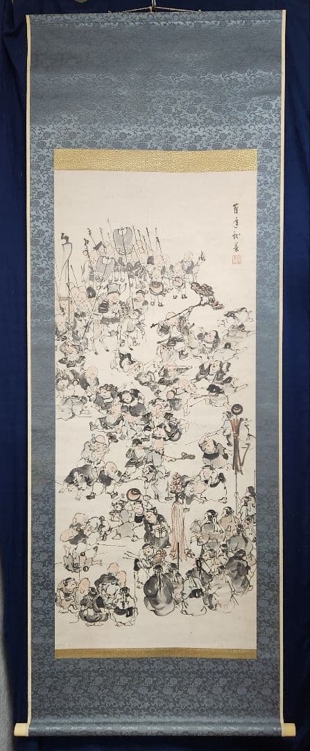 【寿老百福戯図】皐月鶴年 723 寉年 鶴翁 祝時 掛け軸　お多福　肉筆