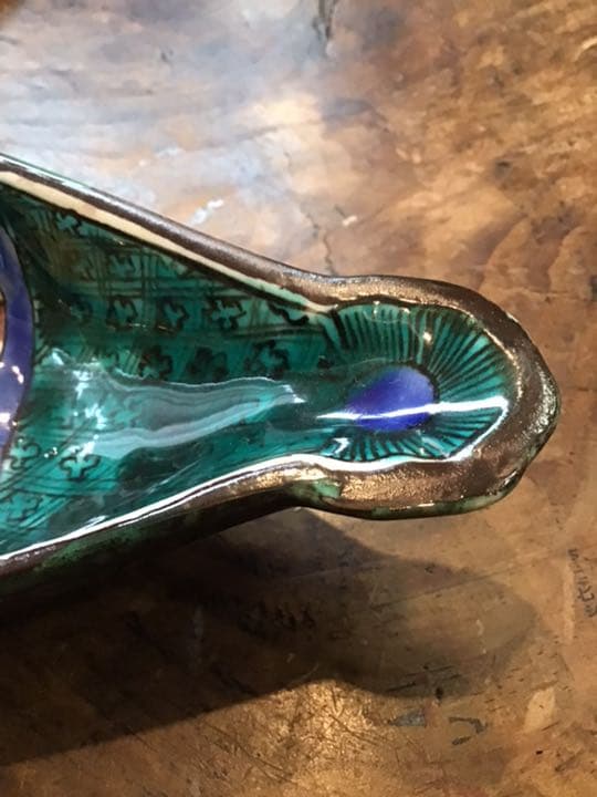 青手花鳥図扇面型皿　5客　九谷焼