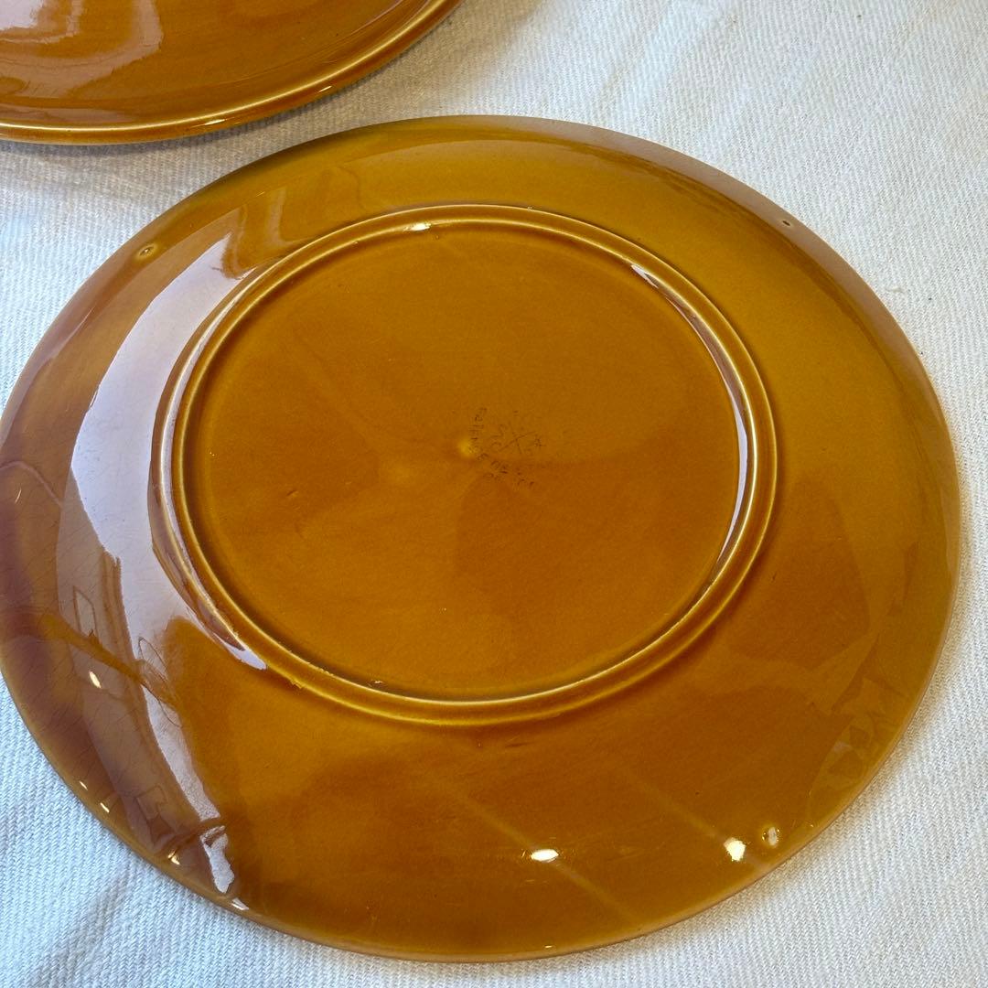 フランスヴィンテージ　サンタマン窯　プレート2点イエローブラウン古道具ブロカント