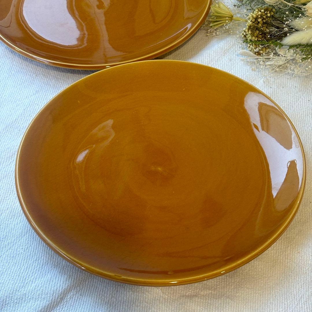 フランスヴィンテージ　サンタマン窯　プレート2点イエローブラウン古道具ブロカント