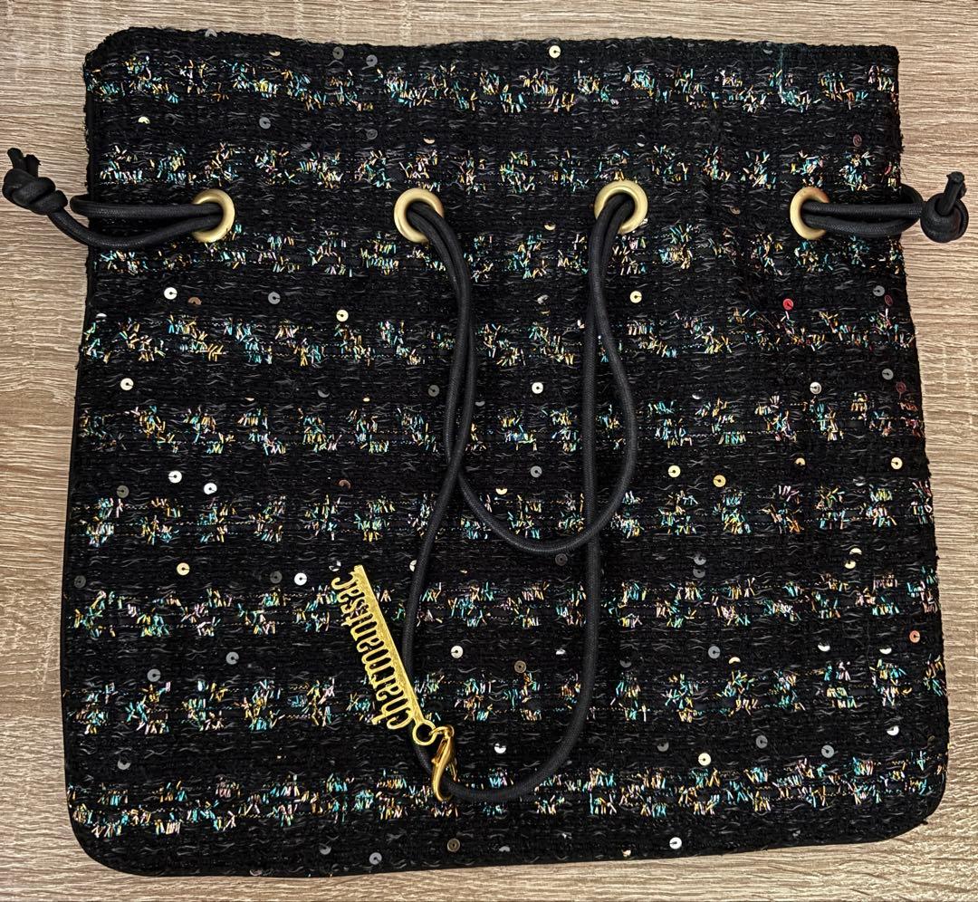 charmant sac ブラック　ラメ、スパンコール付き巾着バッグ