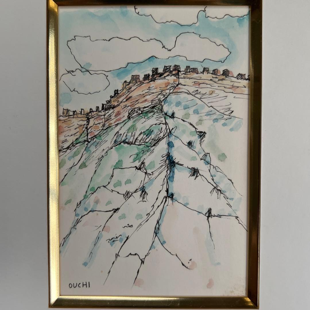 作者不詳、Ouchi 水彩画 金色フレーム