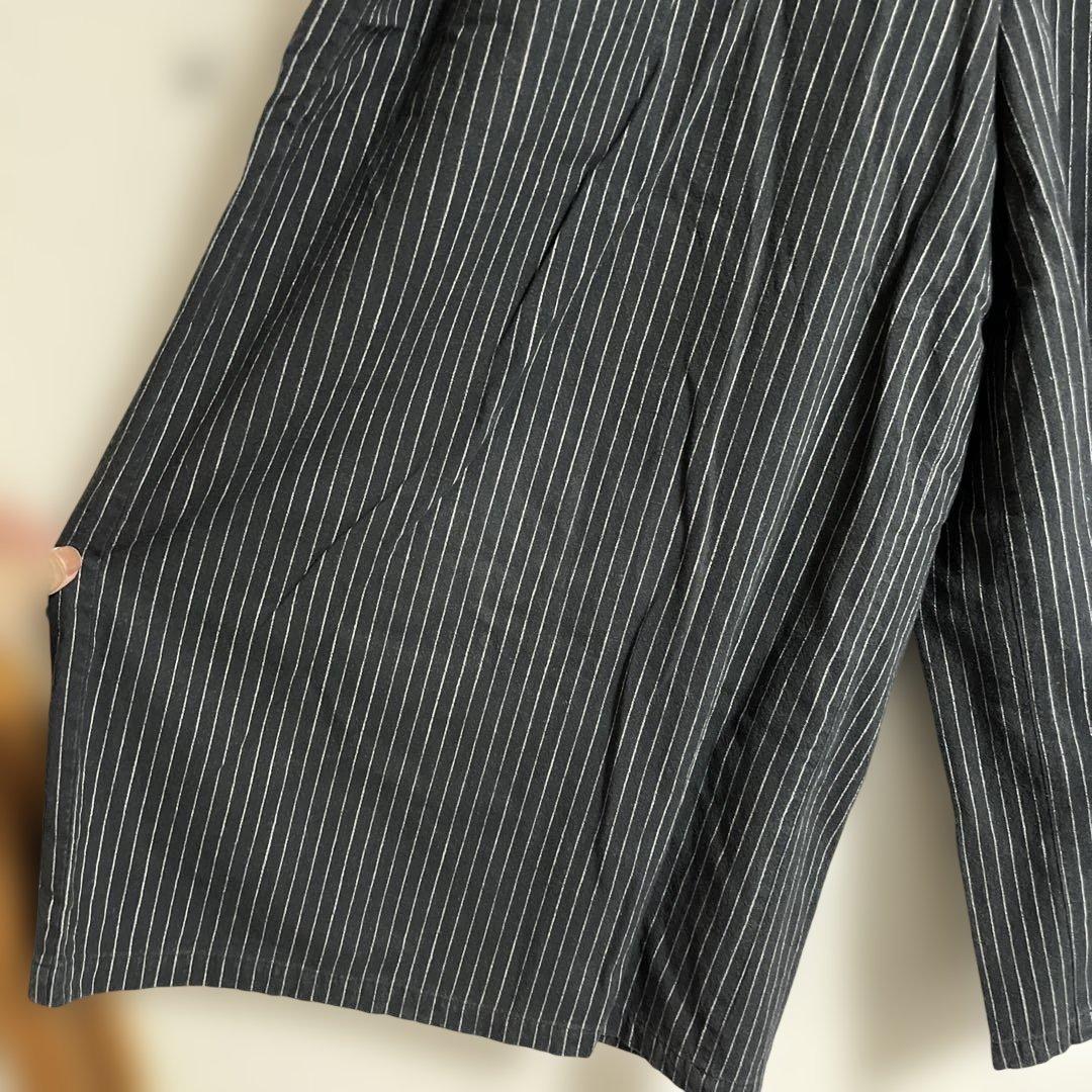 HUIS 遠州織物　スカートパンツ505 ブラックストライプ　ワイド　ガウチョ