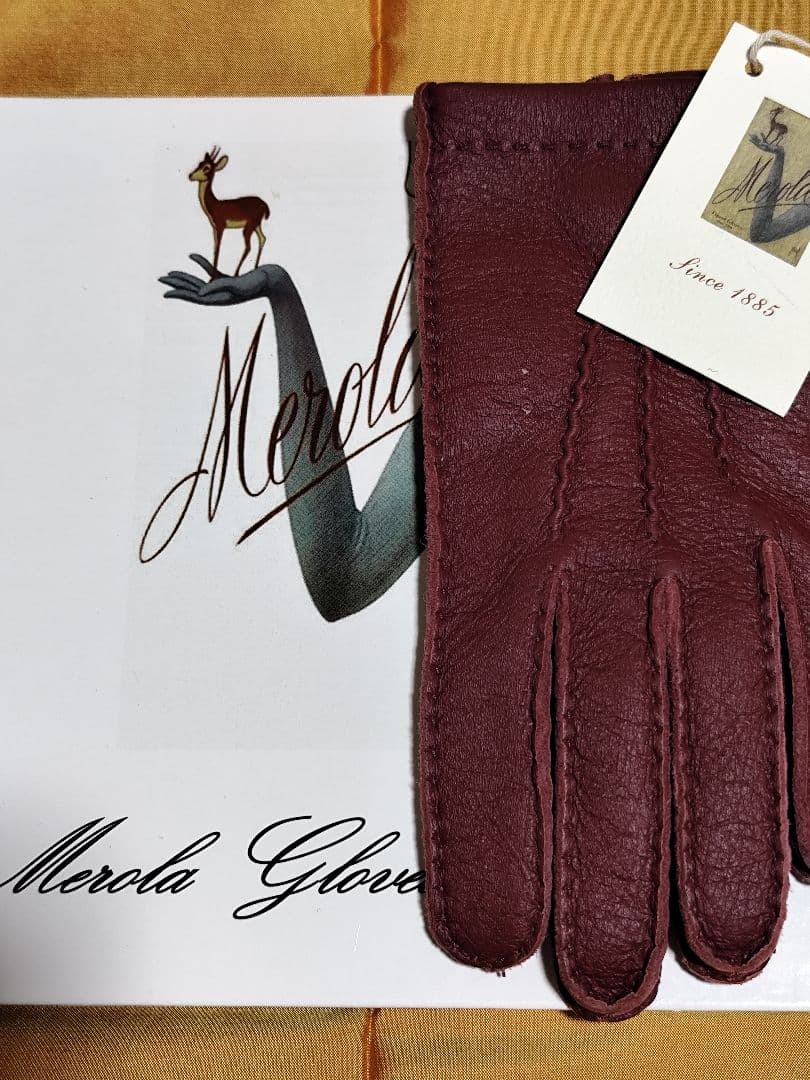 専用今季メローラ ディアボルドー濃赤 カシミア黒 革手袋 グローブ MEROLA