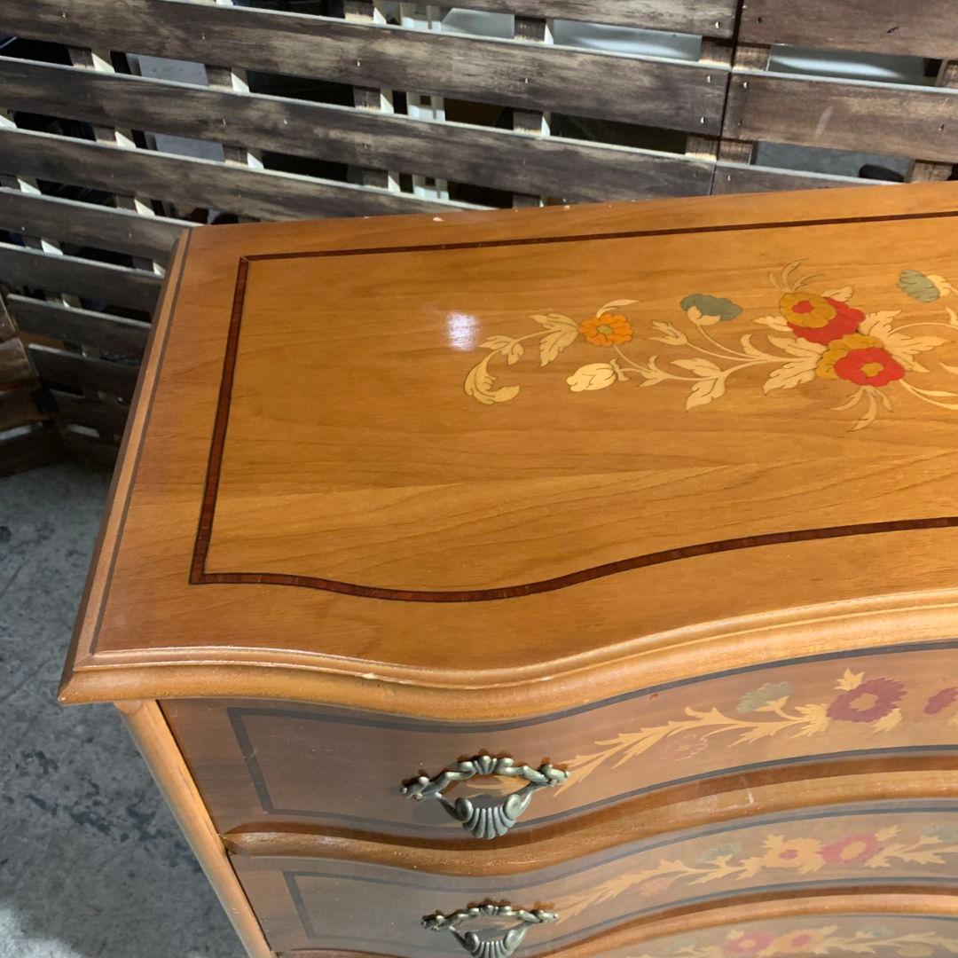 K530 猫脚 ヨーロッパ家具 象嵌細工 3段チェスト アンティーク家具